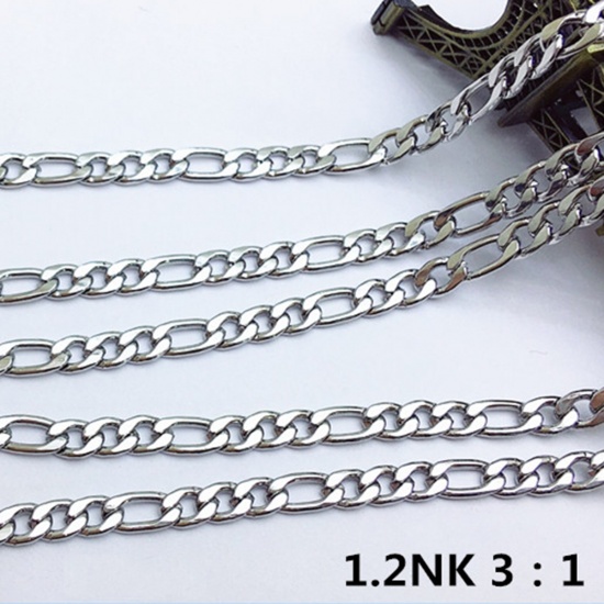 Bild von 304 Edelstahl 3:1 Figarokette Kette Halskette Silberfarbe 50.5cm lang, Kettengröße: 9.5mm x4.5mm 6mm x4.5mm, 1 Stück