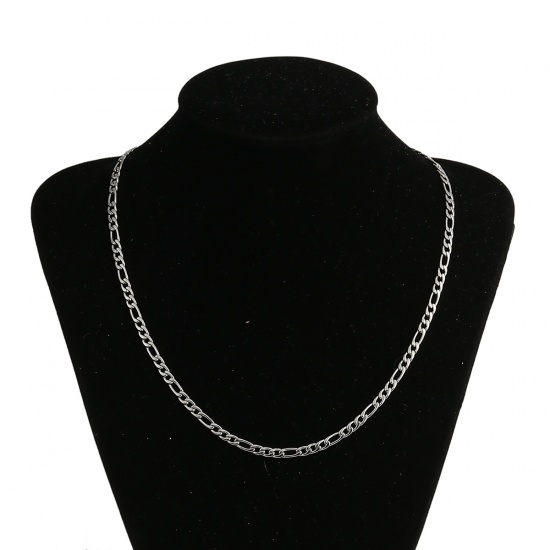 Bild von 304 Edelstahl 3:1 Figarokette Kette Halskette Silberfarbe 50.5cm lang, Kettengröße: 9.5mm x4.5mm 6mm x4.5mm, 1 Stück