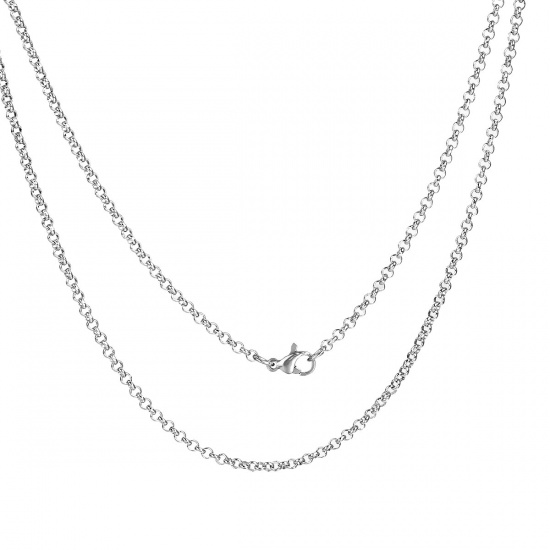 Изображение Ожерелья из Цепочек Серебряный Тон, Цепочки Ролло 2.5мм, 51см длина, 1 ШТ