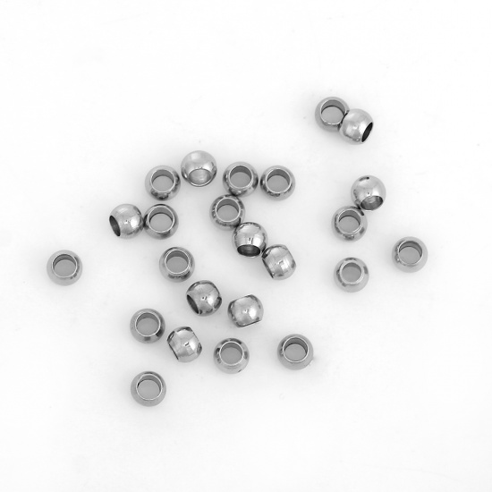 Immagine di 304 Acciaio Inossidabile Perle di Semi Tamburo Tono Argento Circa 3mm Dia, Foro:Circa 1.8mm, 30 Pz