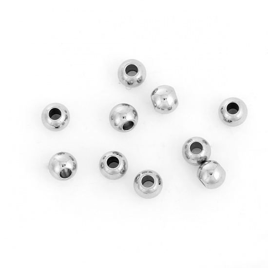 Image de Perles en 304 Acier Inoxydable Rond Argent Mat 6mm Dia, Taille de Trou: 2.3mm, 20 Pcs