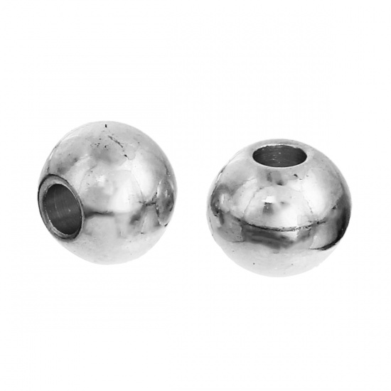 Picture of 304 Stainless Steel Spacer Beads Round Silver Tone About 6mm( 2/8") Dia, Hole: Approx 2.3mm, 20 PCs