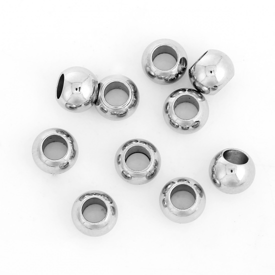 Picture of 304 Stainless Steel Spacer Beads Drum Silver Tone About 6mm( 2/8") Dia, Hole: Approx 3.2mm, 20 PCs