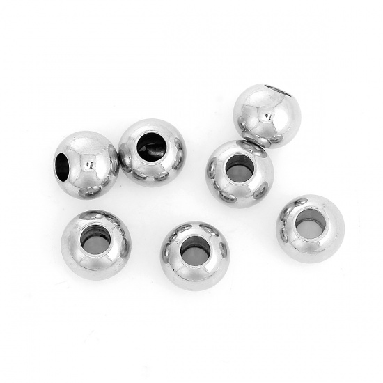 Immagine di 304 Acciaio Inossidabile Separatori Perline Tondo Tono Argento Circa 8mm Dia, Foro:Circa 3mm, 10 Pz