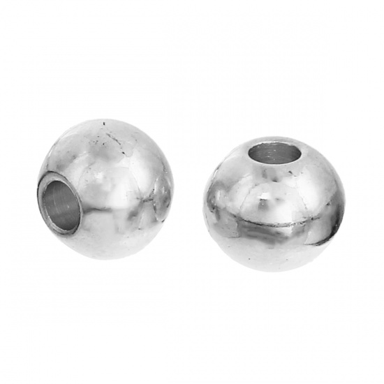 Immagine di 304 Acciaio Inossidabile Separatori Perline Tondo Tono Argento Circa 4mm Dia, Foro:Circa 1.2mm, 30 Pz