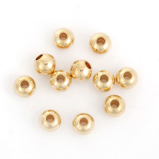 Picture of 304 Stainless Steel Spacer Beads Round Gold Plated About 5mm( 2/8") Dia, Hole: Approx 2.2mm, 5 PCs