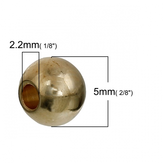 Picture of 304 Stainless Steel Spacer Beads Round Gold Plated About 5mm( 2/8") Dia, Hole: Approx 2.2mm, 5 PCs