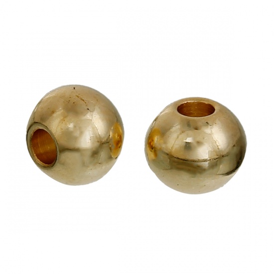 Picture of 304 Stainless Steel Spacer Beads Round Gold Plated About 4mm( 1/8") Dia, Hole: Approx 1.6mm, 5 PCs