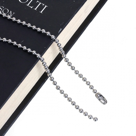 Picture of 304 Stainless Steel Ball Chain Necklace Silver Tone 60cm(23 5/8") long, Chain Size: 3mm Dia.(1/8"), 1 Piece