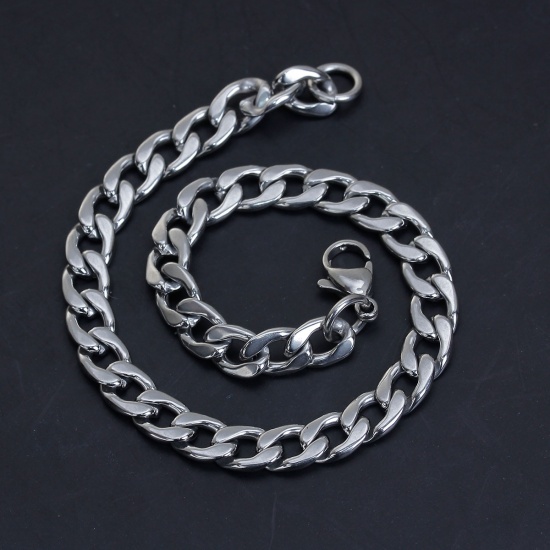 Imagen de 304 Acero Inoxidable Broche de langosta Link Curb Chain Pulseras Tono de Plata 20.5cm longitud, 1 Unidad