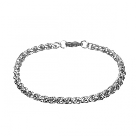 Immagine di 304 Acciaio Inossidabile Fibbia Aragosta Intrecciante Fiscale Braccialetti Tono Argento , lunghezza: 21.5cm, 1 Pz