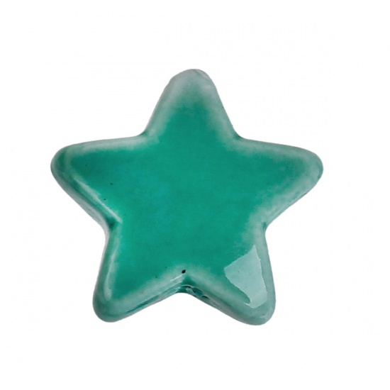 Bild von Keramik Spacer Perlen Pentagramm Stern Grün 15mm x 14mm, Loch: 2.9mm, 10 Stück