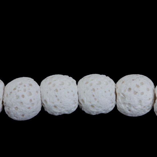 Immagine di Pietra Lavica Perline Tondo Bianco Circa 8mm-9mm Dia., Foro: Circa 2mm-3mm , lunghezza: 39.5cm, 1 Filo (Circa 51 Pezzi/Treccia)