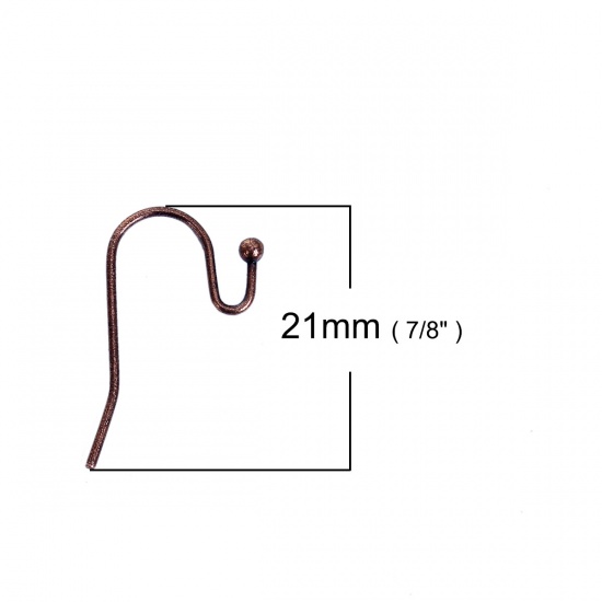 Bild von Eisenlegierung Ohrring Ohrhaken Ohrringe Rund Rotkupferfarbe 21mm x 12mm, Drahtstärke: (20 gauge), 100 Stück
