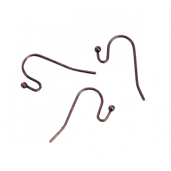 Bild von Eisenlegierung Ohrring Ohrhaken Ohrringe Rund Rotkupferfarbe 21mm x 12mm, Drahtstärke: (20 gauge), 100 Stück