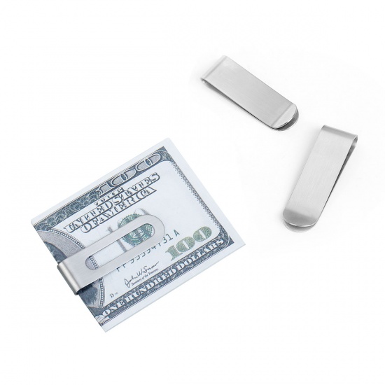 Picture of 304 Stainless Steel Money Clip Rectangle Silver Tone Blank 51mm(2") x 16mm( 5/8"), 2 PCs