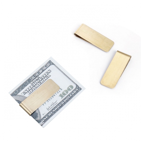 Picture of Brass Money Clip Rectangle Gold Plated Blank 55mm(2 1/8") x 20mm( 6/8"), 1 Piece