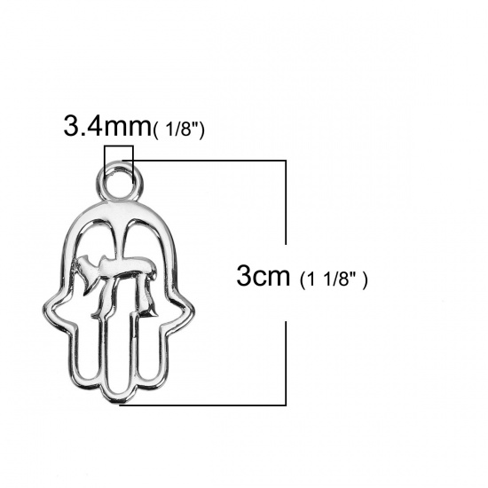 Imagen de Latón Chai Joyería Religiosa Colgantes Palma Tono de Plata Hueco 30mm x 19mm, 2 Unidades
