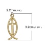 Picture of Brass Pendants Jesus/ Christian Fish Ichthys Gold Plated Cross Hollow 32mm(1 2/8") x 12mm( 4/8"), 2 PCs                                                                                                                                                       