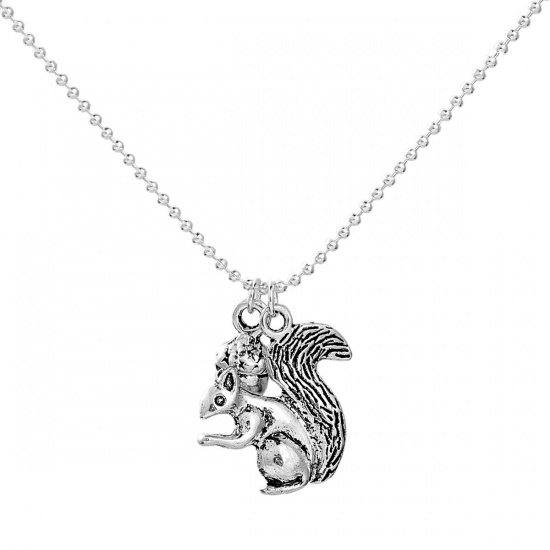 Picture of Necklace Antique Silver & Silver Plated Acorn Squirrel 47cm(18 4/8") long, 1 Piece