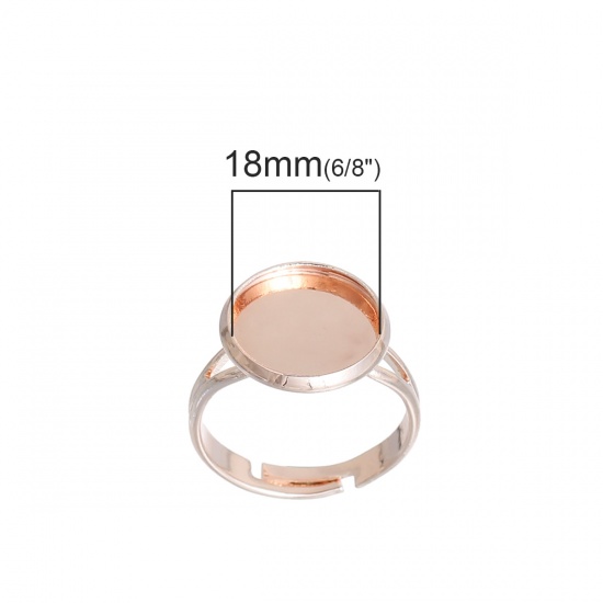 Immagine di Ottone Regolabile Anello Tondo Oro Rosa Basi per Cabochon (Adatto: 18mm) 16.5mm (taglia di US: 6), 5 Pz