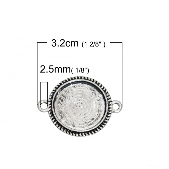 Picture of Zinc Based Alloy Connectors Round Antique Silver Color Cabochon Settings (Fits 20mm Dia.) 32mm(1 2/8") x 24mm(1"), 5 PCs