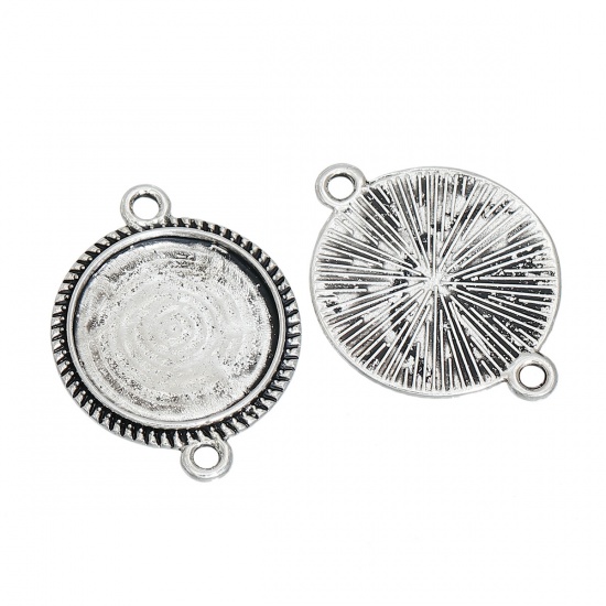 Picture of Zinc Based Alloy Connectors Round Antique Silver Color Cabochon Settings (Fits 20mm Dia.) 32mm(1 2/8") x 24mm(1"), 5 PCs