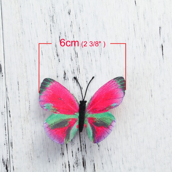Bild von Stoff Brosche Schmetterling Silberfarbe Fuchsie 60mmx 55mm, 1 Stück