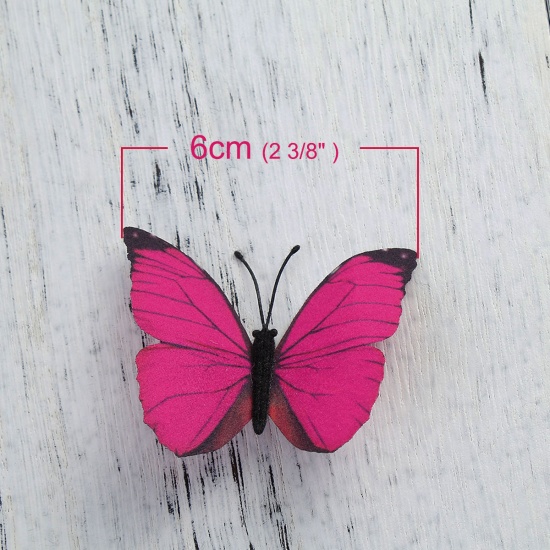 Picture of Fabric Pin Brooches Ethereal Butterfly Silver Tone Fuchsia 60mm(2 3/8") x 50mm(2"), 1 Piece
