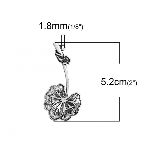 Imagen de Latón Colgantes Hoja de loto Plata Antigua 52mm x 25mm, 5 Unidades