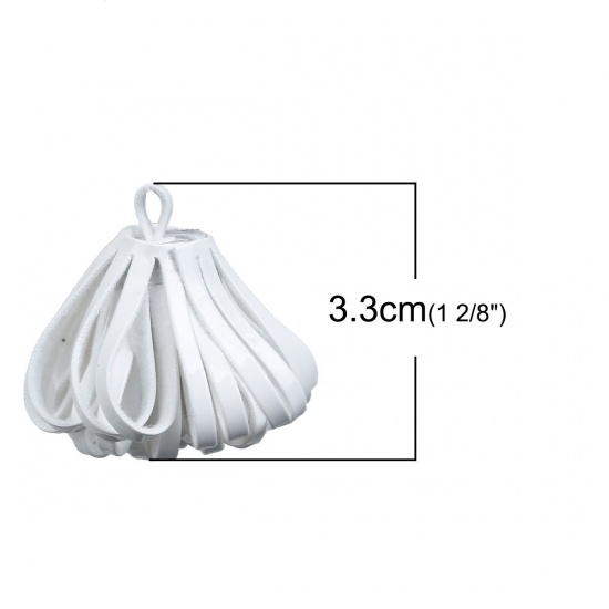 Picture of PU Leather Tassel Pendants White 33mm(1 2/8") long, 3 PCs