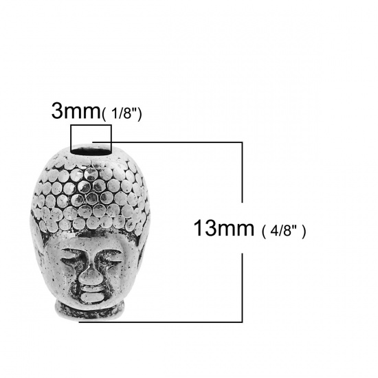 Image de Perle en Alliage de Zinc 3D Bouddha Argent Vieilli 13mm x 9mm, 20 Pcs