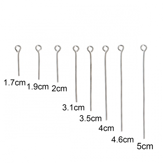 Изображение Пины / Штифты с колечком Серебряный Тон 5см длина, 0.7мм, (21 калибров), 1 Комплект