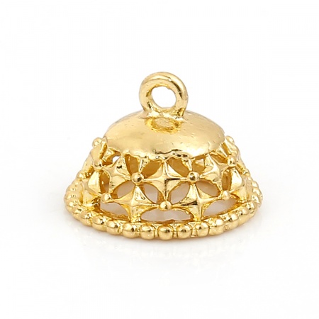 Latón Tapón de cuentas Sombrero Chapado en Oro Hueco (Apta la Cuenta: 10mm Dia.) 11mm x 11mm, 3 Unidades