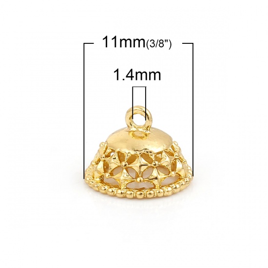 Image de Coupelle avec Anneau à Suspendre en Laiton Calotte Doré Creux (Approprié à Perle 10mm Dia) 11mm x 11mm, 3 PCs