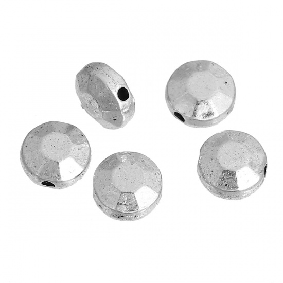 Picture of Zinc Based Alloy Spacer Beads Flat Round Antique Silver Color Faceted About 8mm Dia, Hole: Approx 1.5mm, 50 PCs