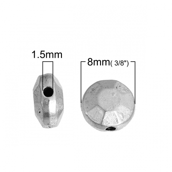 Picture of Zinc Based Alloy Spacer Beads Flat Round Antique Silver Color Faceted About 8mm Dia, Hole: Approx 1.5mm, 50 PCs