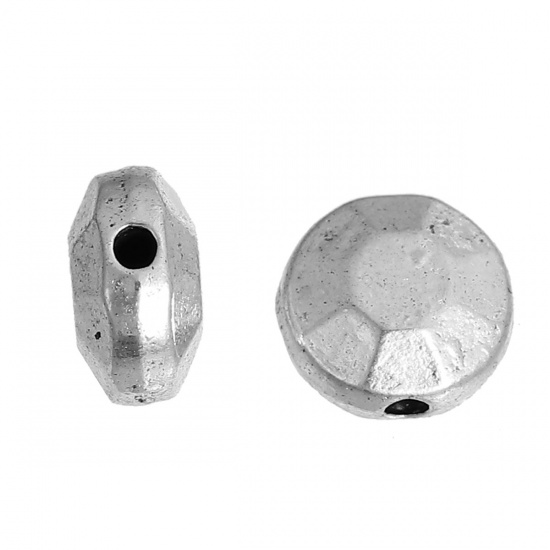 Picture of Zinc Based Alloy Spacer Beads Flat Round Antique Silver Color Faceted About 8mm Dia, Hole: Approx 1.5mm, 50 PCs