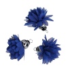 Image de Pendentif en Polyester Franges Pompons Glands Fleurs Bleu Foncé Perle à Facettes Noir & Gun Métal Env. 40mm x 40mm, 3 Pcs