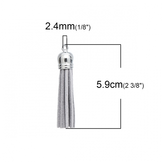 Immagine di Poliestere Scamosciato Ciondoli Nappine Tono Argento Grigio Circa 59mm x 12mm, 10 Pz