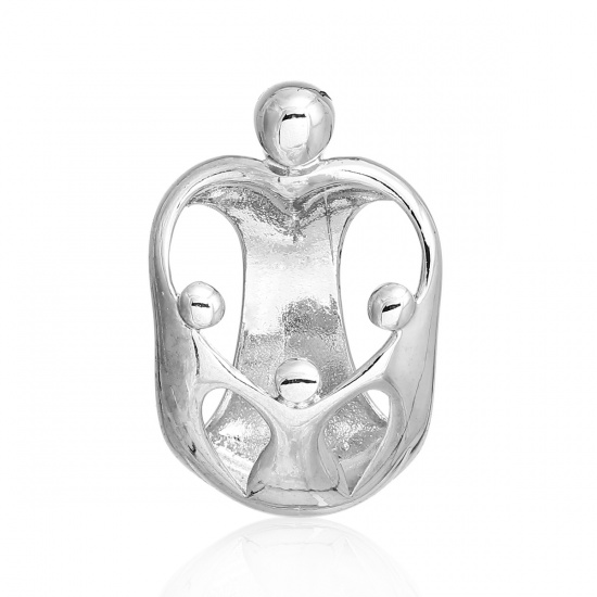 Picture of Copper Charms Parents And Child Silver Tone Heart Hollow 28mm(1 1/8") x 18mm( 6/8"), 1 Piece