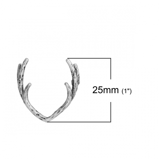 Picture of Brass Charms Antlers Antique Silver Color 25mm(1") x 23mm( 7/8"), 2 PCs                                                                                                                                                                                       