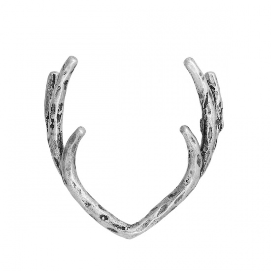 Picture of Brass Charms Antlers Antique Silver Color 25mm(1") x 23mm( 7/8"), 2 PCs                                                                                                                                                                                       