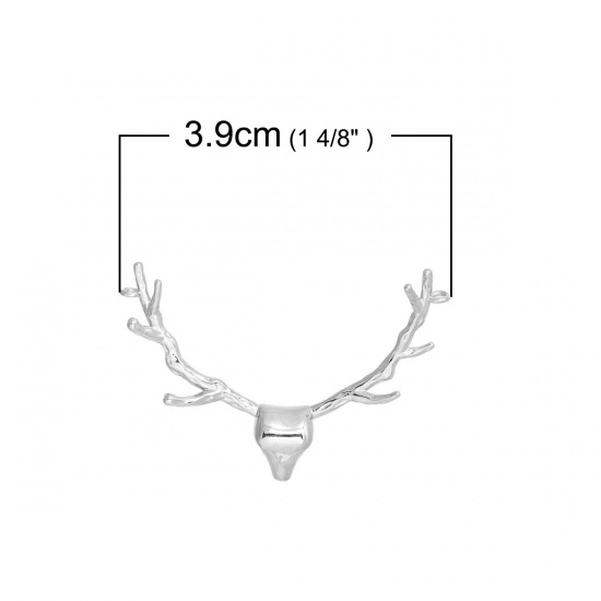Picture of Brass Pendants Antlers Silver Tone 39mm(1 4/8") x 34mm(1 3/8"), 1 Piece                                                                                                                                                                                       
