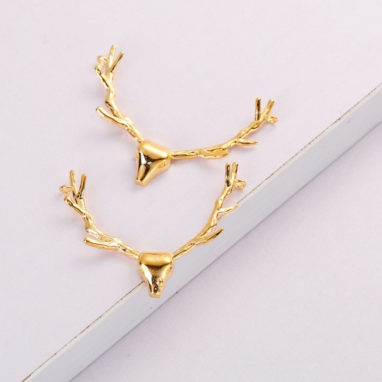 Picture of Brass Pendants Antlers Gold Plated 39mm(1 4/8") x 34mm(1 3/8"), 1 Piece                                                                                                                                                                                       