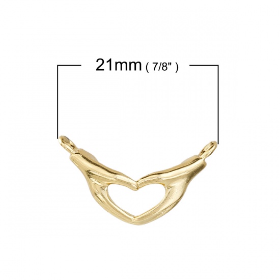 Picture of Brass Connectors Hand Gold Plated Heart 21mm( 7/8") x 12mm( 4/8"), 2 PCs                                                                                                                                                                                      