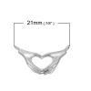 Изображение Латунь Коннекторы фурнитуры Рука Посеребренный Сердце С узором 21мм x 12мм, 2 ШТ                                                                                                                                                                              
