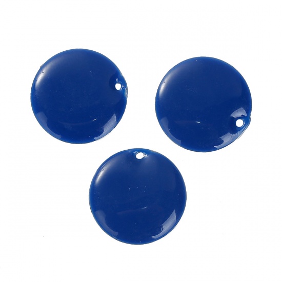 Picture of Brass Charms Round Silver Tone Royal Blue Enamel 20mm( 6/8") Dia, 5 PCs                                                                                                                                                                                       