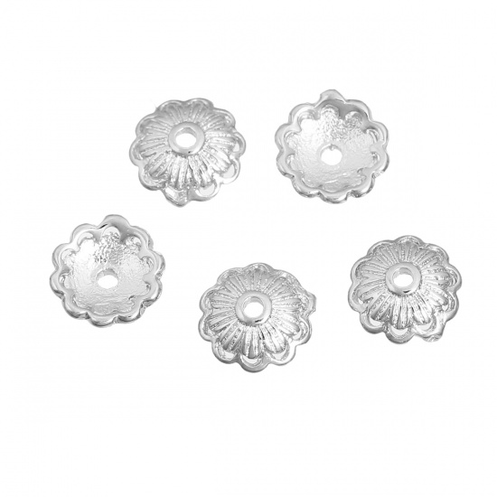 Picture of Zinc Based Alloy Beads Caps Flower Silver Tone (Fit Beads Size: 6mm Dia.) 8mm x 7mm, 10 PCs