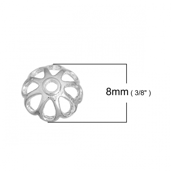 Immagine di Lega di Zinco Filamenti Coppette Copriperla Fiore Tono Argento Filigrana (Addetti 8mm Perline) 8mm x 8mm, 10 Pz